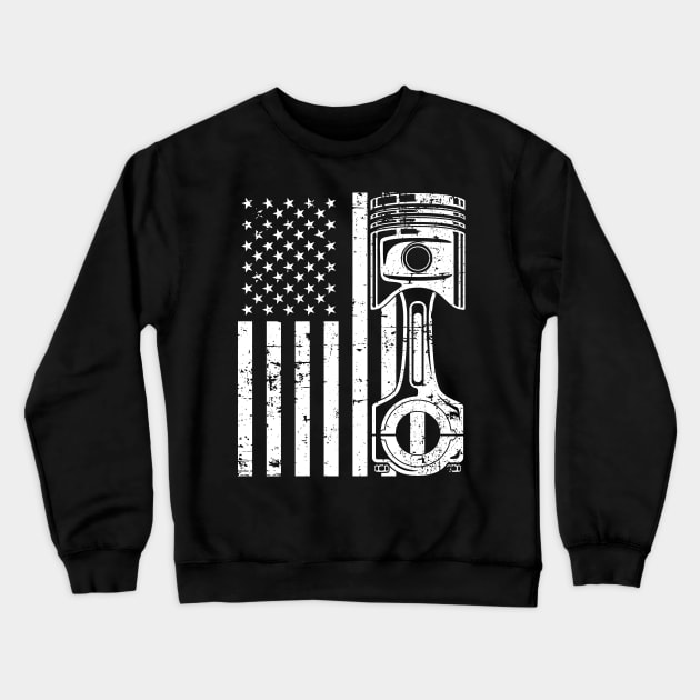 Patriotic American Flag Piston Muscle Car Vintage Distressed Crewneck Sweatshirt by hobrath